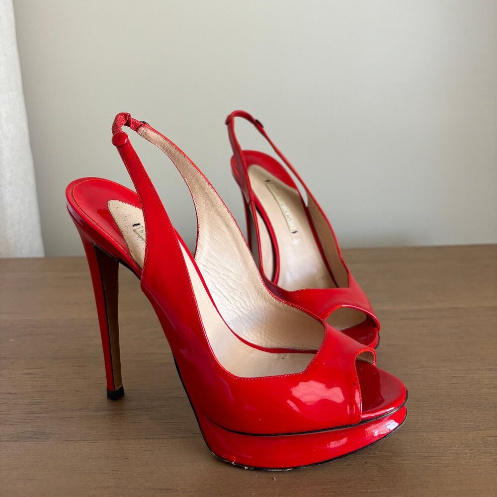 Nicholas Kirkwood Red Leather Peep Toe Heels